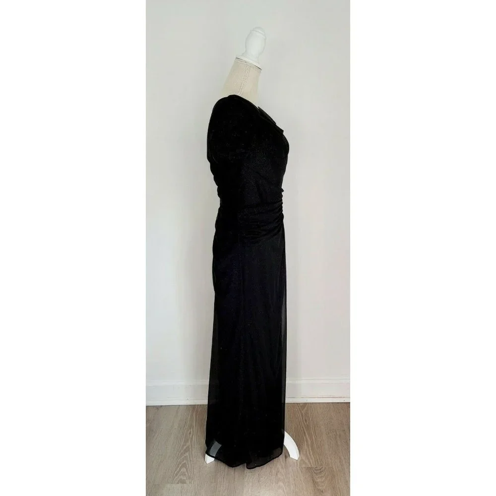 Alex Evenings Black Glitter Sparkle Short Sleeves Long Gown Party Dress 10_2
